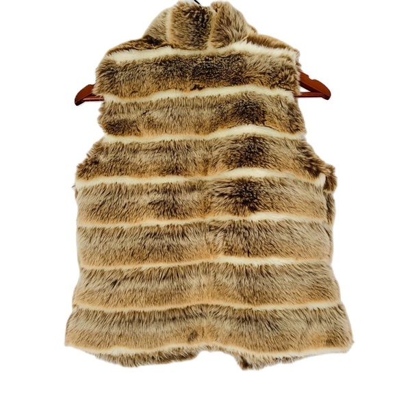 Outdoor Edition by Parkhurst Faux Fur Vest Women Medium Multi Brown Tan Striped - Picture 2 of 11